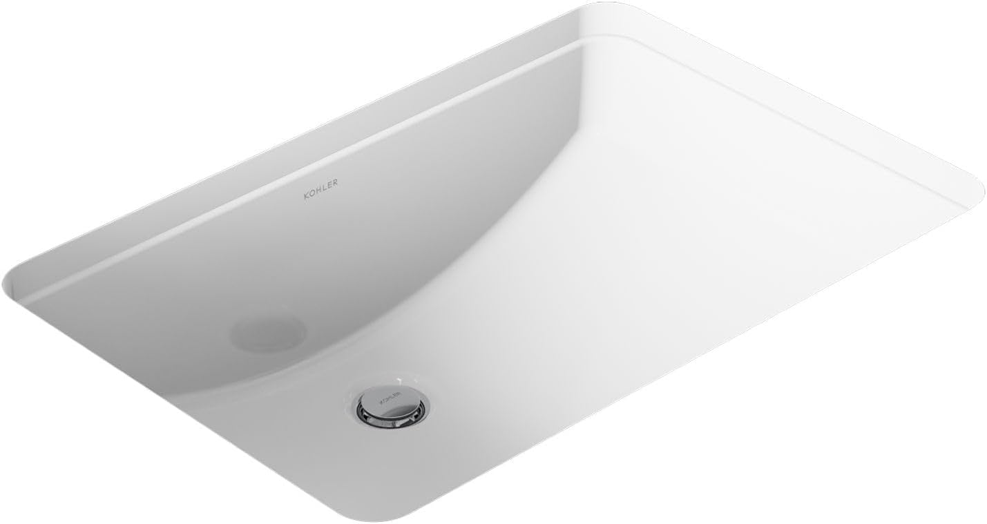 KOHLER 2215-0 Ladena Rectangular Undermount Bathroom Sink Vanity With Curved Bottom, 23-1/4 L x 16-1/4 W, White Bathroom Sinks