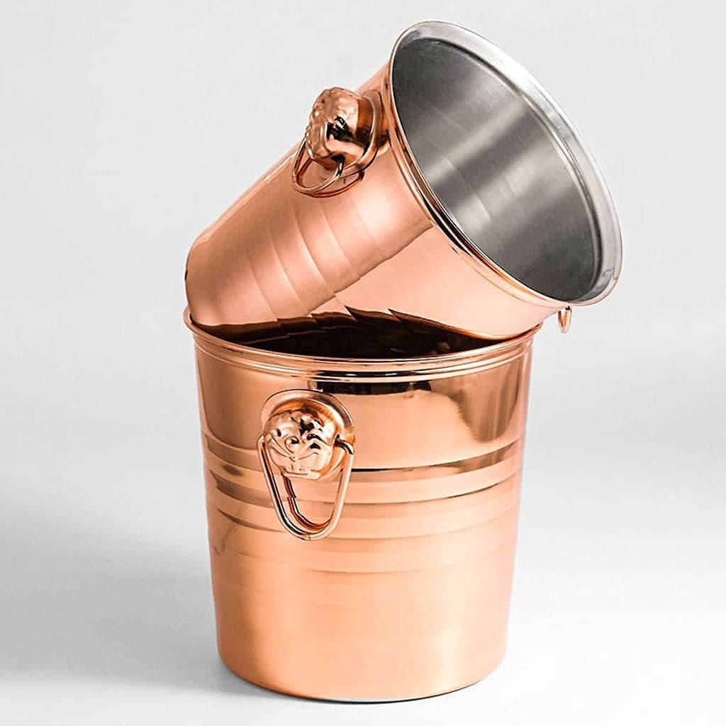 Drink Bucket Bar Supplies Thickened Ice Bucket Stainless Steel Ice Buckets Bar Champagne Bucket Wine Cooler Bucket with Handle Ice Bucket for Parties(Gold,5L)