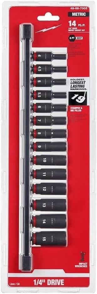 14 PC 49-66-7003 Sockets for Milwaukee 1/4' Drive Metric Deep 6 Point Impact Socket Set - New