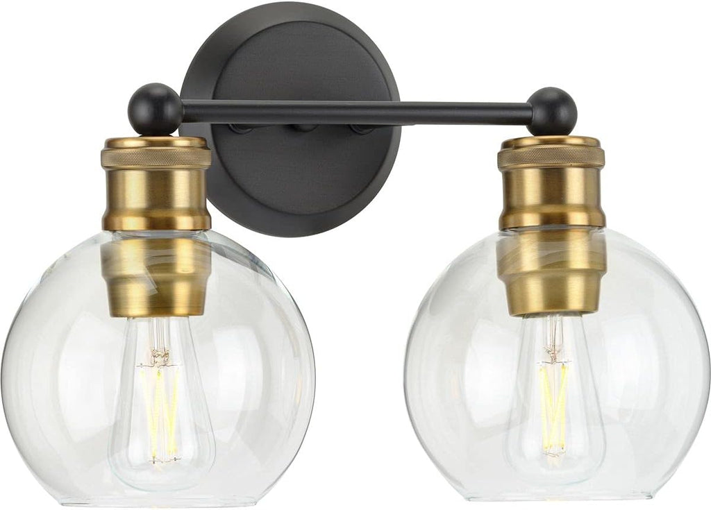 Hansford Collection 2-Light Clear Glass Coastal Bath Vanity Light Antique Bronze