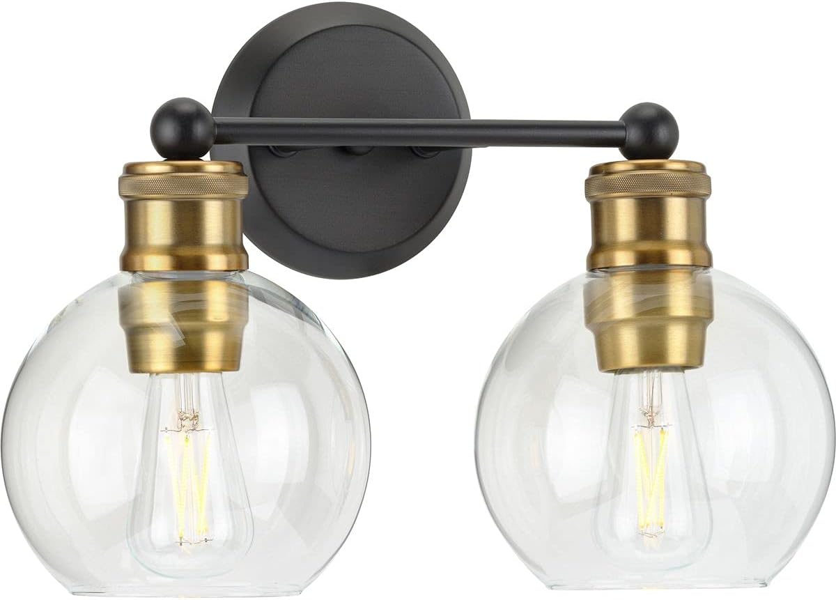 Hansford Collection 2-Light Clear Glass Coastal Bath Vanity Light Antique Bronze
