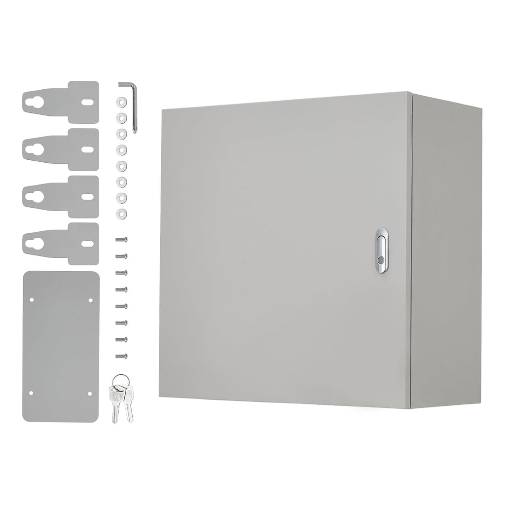 Outdoor Electric Meter Box 24 * 24 * 12inch, IP66 Waterproof Dustproof, NEMA 4X Enclosure Lockable Steel Junction Box with Mounting Plate and 2 Keys, Indoor & Outdoor Use