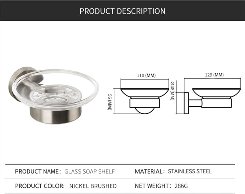 Towel Rack Bathroom Accessories, Brushed Nickel, Towel Rack, Hooks, Towel Holder, Shelf, Roll Paper Holder, Toilet Brush, Soap Dish, Glass Shelf, Double Hook (Soap Dish Holder)