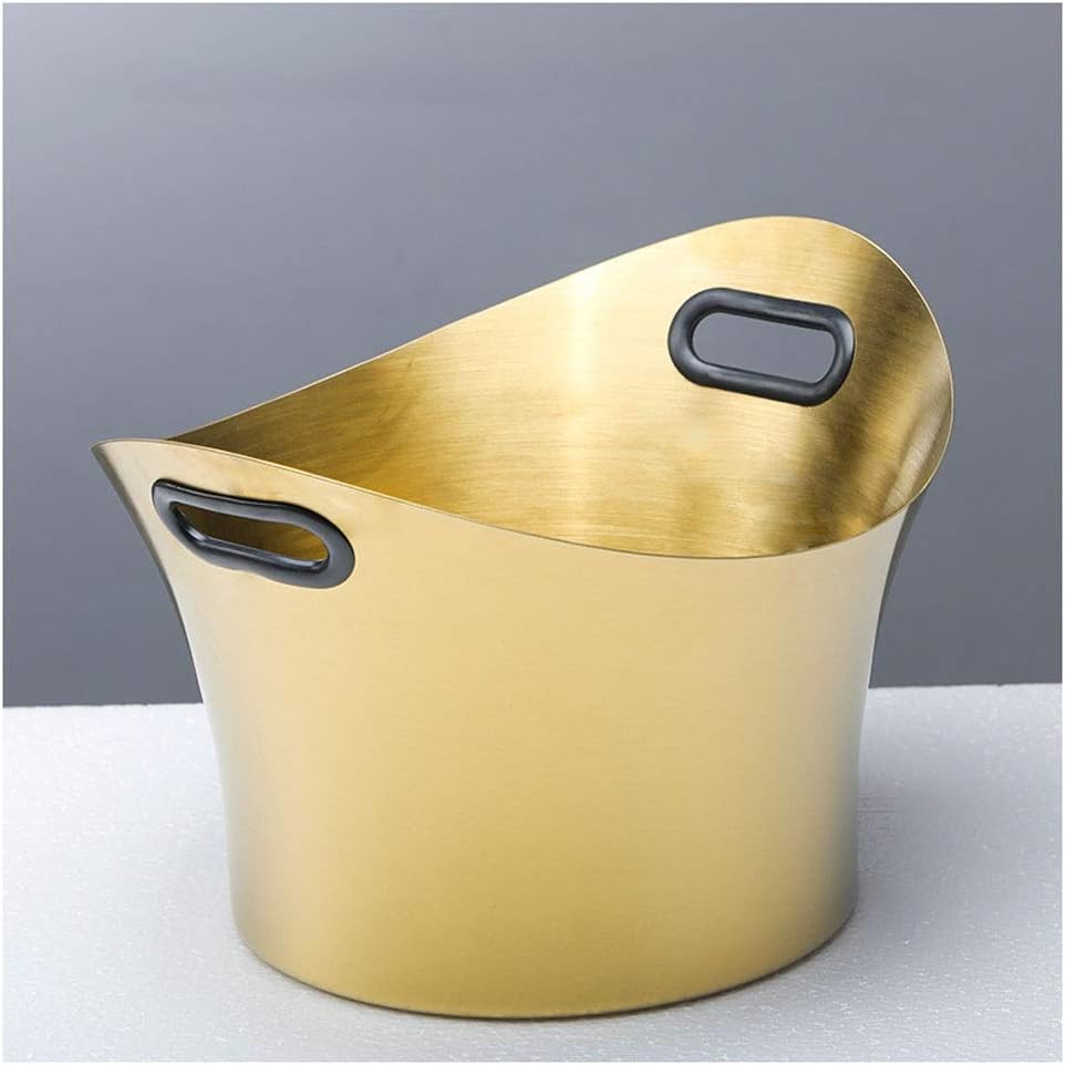 Ice Bucket Stainless Steel Restaurant Household Kitchen Large Ice Bucket Wine Champagne Beer Handle Wine Barrel Bar Banquet Ice Wine Basin Ice Buckets for Parties (Gold)