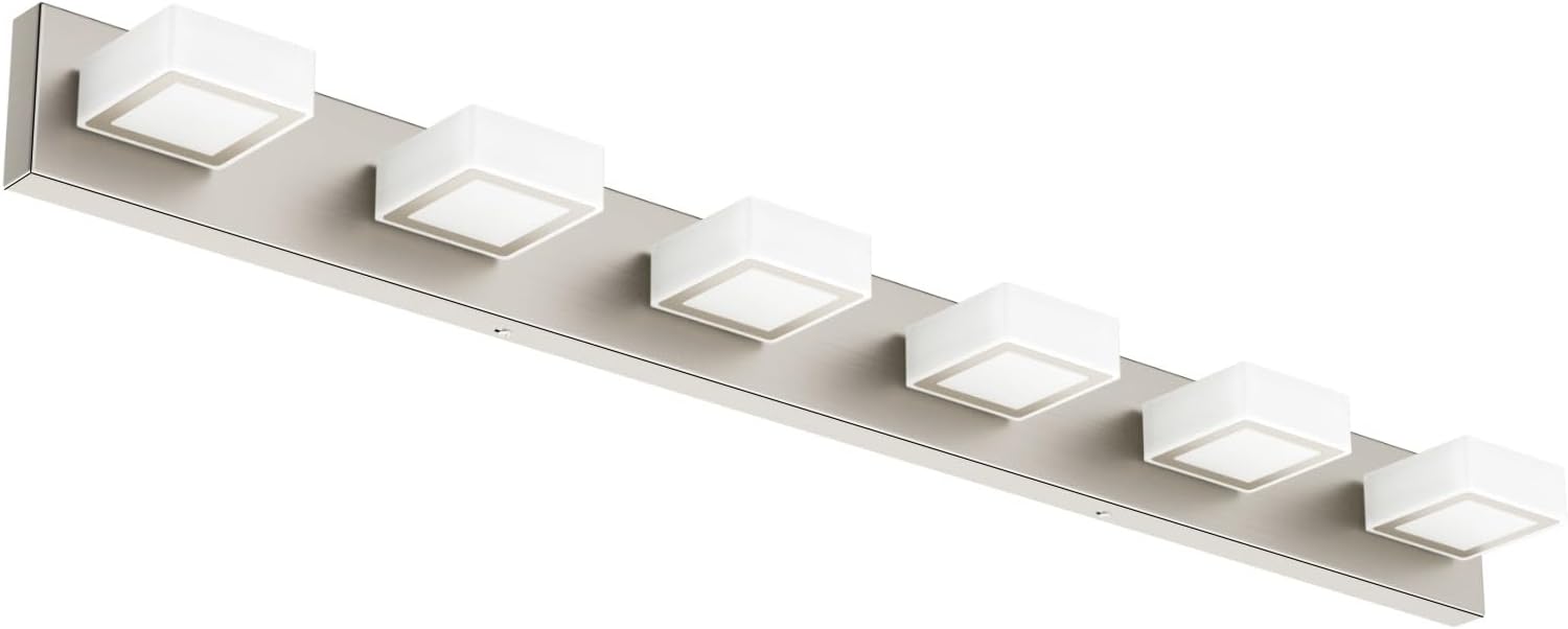 Ralbay Brushed Nickel Bathroom Vanity Lights 48inch Metal Acrylic LED Modern Bathroom Wall Lighting Fixtures Over Mirror Brushed Nickel (White Light 6000K, Non-dimmable)
