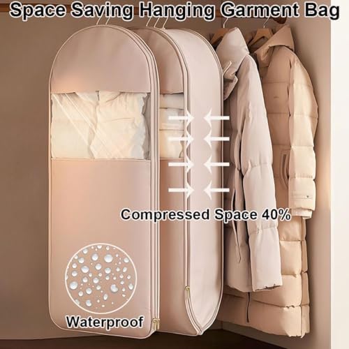 Hanging Garment Bag Set of 3 with Self-Compressing Zipper, Space-Saving Dust Covers for Down Coats, Clothing Storage Organizers, Perfect for Travel and Closet Organization