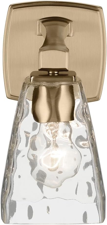 Kichler Marant 5' 1-Light Wall Sconce Bathroom Vanity Light Fixture with Clear Water Glass in Champagne Bronze for Bathroom, Powder Room and Hallway (5' W x 9.5' H), 55214CPZWTR