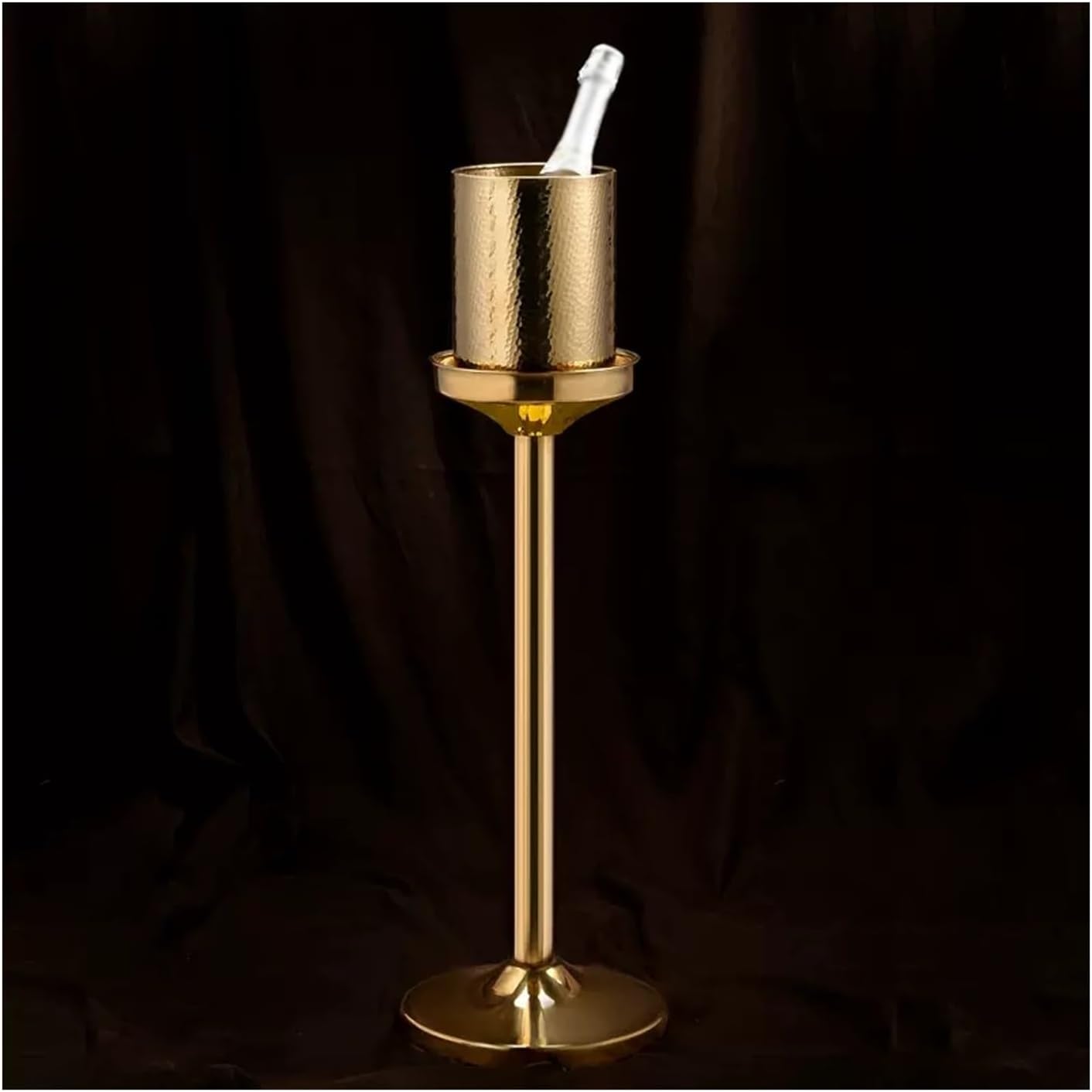 Portable Hammered Ice Bucket with Stand, Large Stainless Steel Floor Standing Cooler for Beer, Wine Chiller, Outdoor or Indoor Use Party