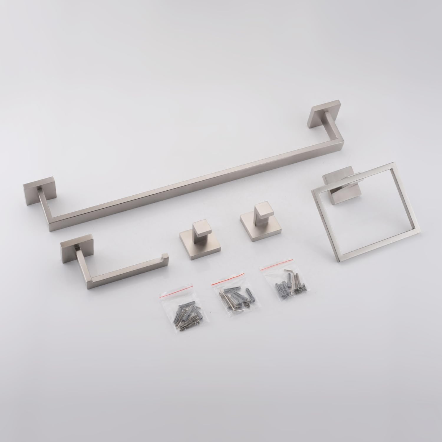 5-Piece Sus304 Bathroom Set: Towel + Ring + Hooks + Tp Holder, Brushed Nickel Stainless Steel Material & Lasting Durability Bathroom Modern