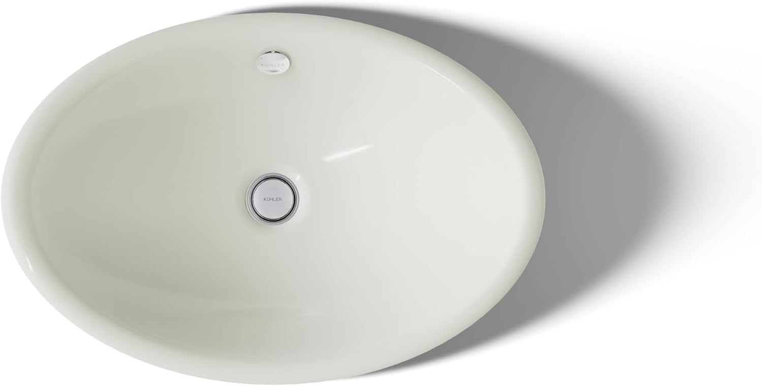 KOHLER K-5403-P5-NY Iron Plains Wading Pool Oval Bathroom Sink with Iron Black Painted Underside, Dune