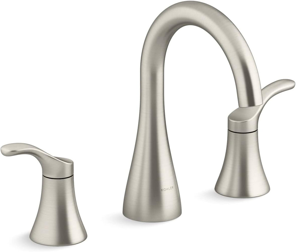 KOHLER K-27390-4K-BN Simplice® Widespread Bathroom Sink Faucet, Bathroom Faucets with Two Lever Handles and Clicker Drain, 1.0 GPM, Vibrant Brushed Nickel