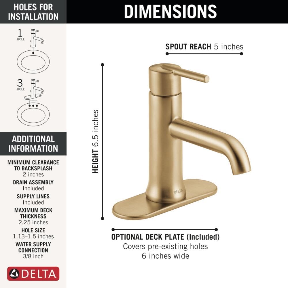 Delta Faucet Trinsic Single Hole Bathroom Faucet, Gold Bathroom Faucet, Single Handle Bathroom Faucet, Metal Drain Assembly, Champagne Bronze 559LF-CZMPU