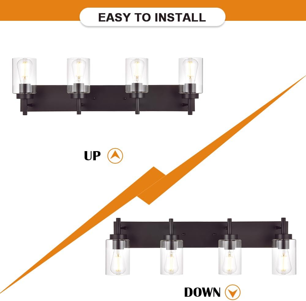 4 Lights Bathroom Vanity Light Fixture Oil Rubbed Bronze Sconces Wall Lighting Industrial Indoor Wall Mounted Lamp, Farmhouse Style for Kitchen Dining Room (Patent No.: US D958,438 S)