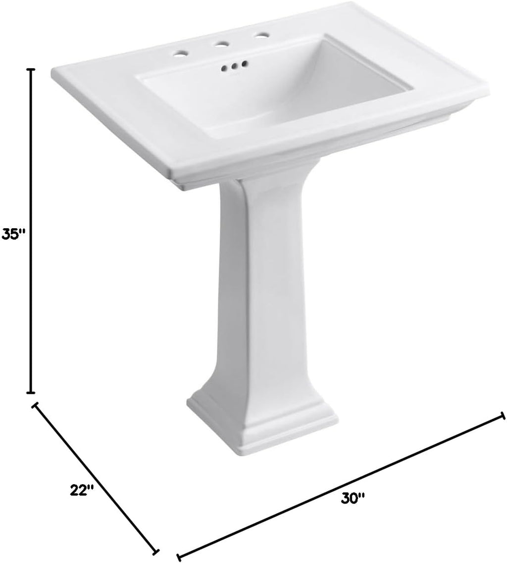 Kohler 2268-8-0 Memoirs Stately 30' pedestal bathroom sink with widespread faucet holes, White