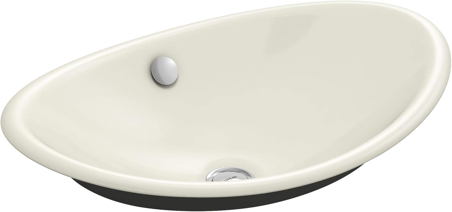 KOHLER K-5403-P5-96 Iron Plains Wading Pool Oval Bathroom Sink with Iron Black Painted Underside, Biscuit