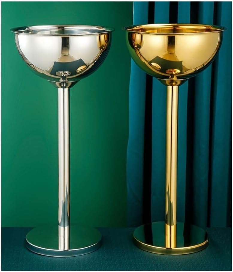 Ice Bucket, Home Party Ice Wine Bucket Bar Ice Bucket Vertical Stainless Steel Champagne Bucket Thickened Outdoor Ice Wine Basin Ice Buckets for Parties(Gold)