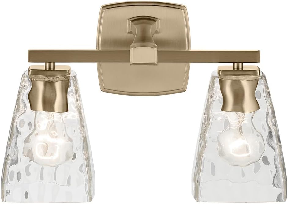 Kichler Marant 14.25' 2-Light Bathroom Vanity Light Fixture with Clear Water Glass in Champagne Bronze for Powder Room Over Mirror (14.25' W x 9.5' H), 55215CPZWTR