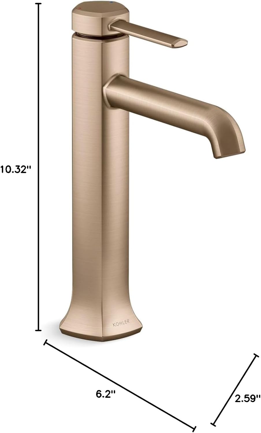 Kohler 27003-4-BV Occasion® Tall Single-Handle Bathroom Sink Faucet, 1.2 gpm, Vibrant Brushed Bronze