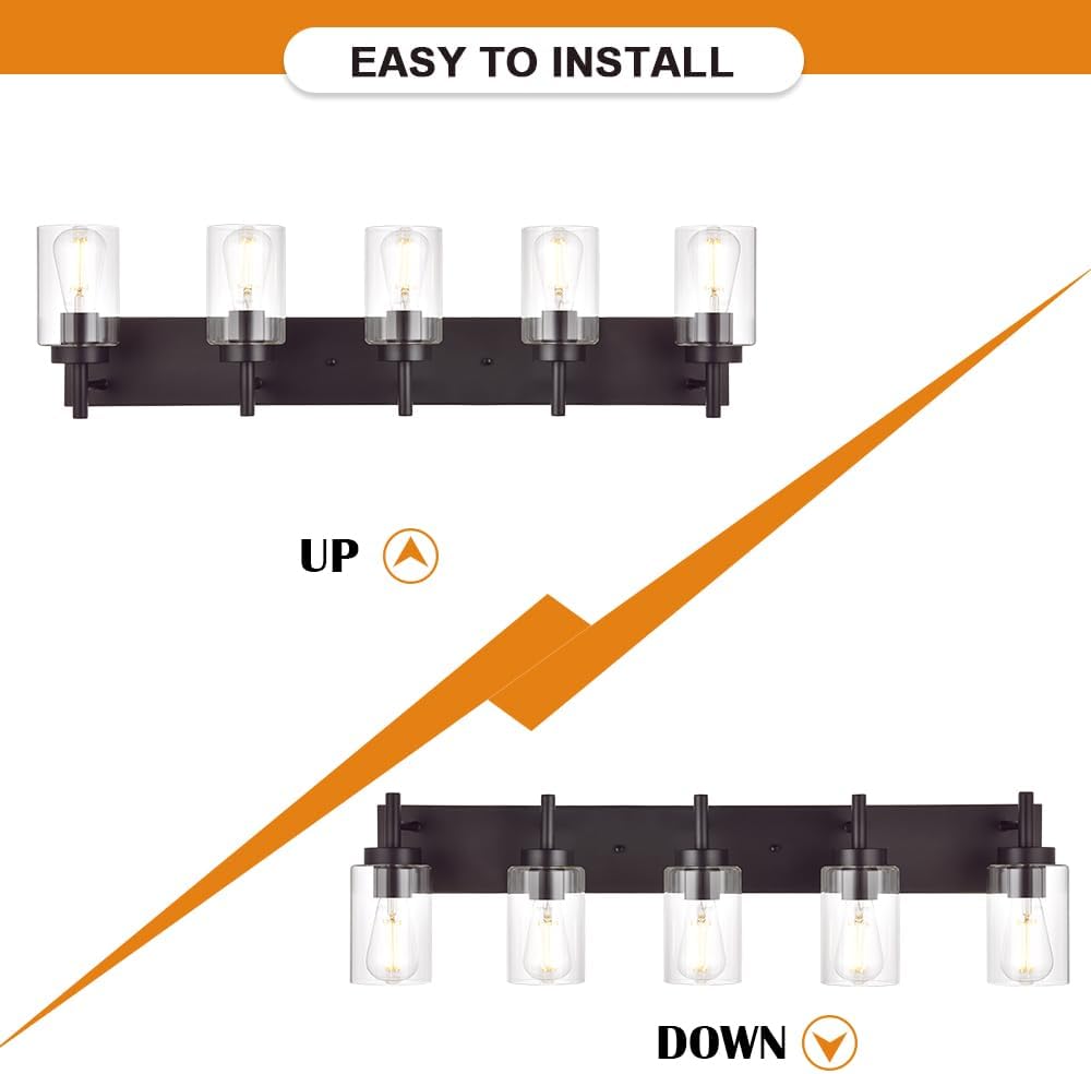 5 Lights Bathroom Vanity Light Fixture Oil Rubbed Bronze Sconces Wall Lighting Modern Industrial Indoor Wall Mounted Lamp Farmhouse for Kitchen Hallway (Patent No.: US D958,438 S)