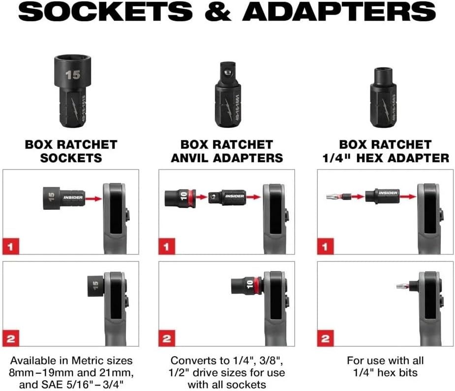 8 PC 49-16-1640 6 Point Sockets for Milwaukee Box Ratchet Socket Set New