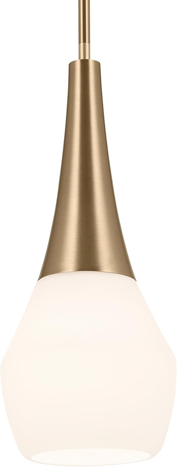 Kichler Deela Single Pendant Light Fixture for Kitchen Island with Satin Etched Cased Opal Glass in Champagne Bronze, Modern Hanging Lamp (7' x 17'), 52529CPZ