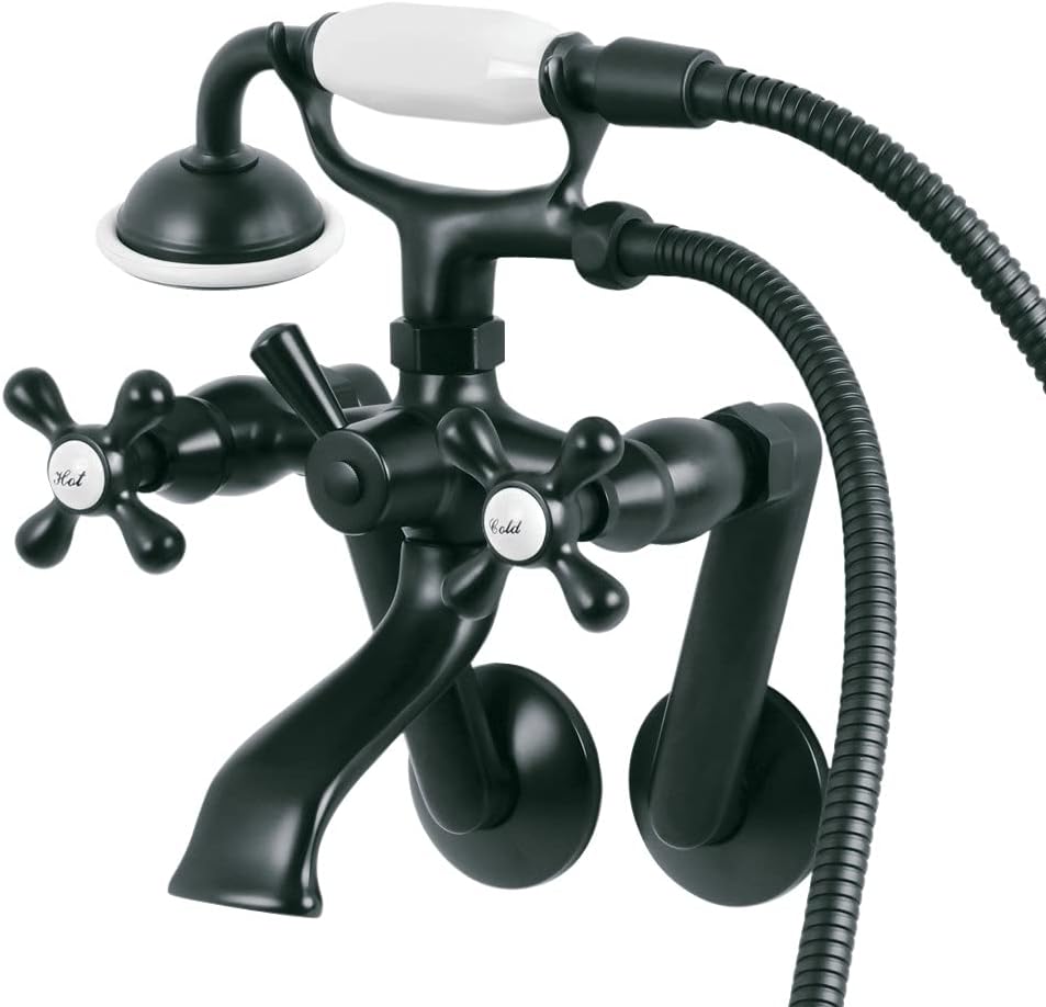 Kingston Brass KS269MB Kingston Tub Wall Mount Clawfoot Tub Faucet with Hand Shower, Matte Black