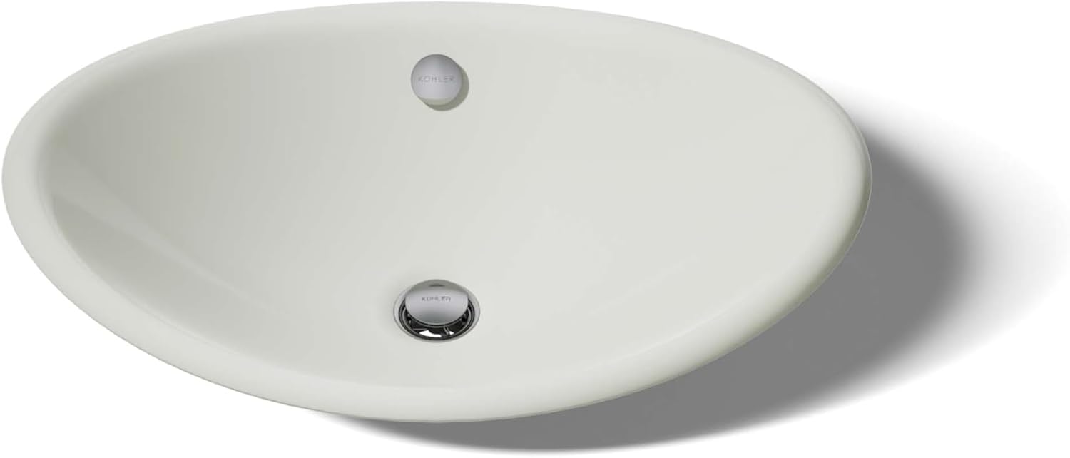 KOHLER K-5403-P5-NY Iron Plains Wading Pool Oval Bathroom Sink with Iron Black Painted Underside, Dune