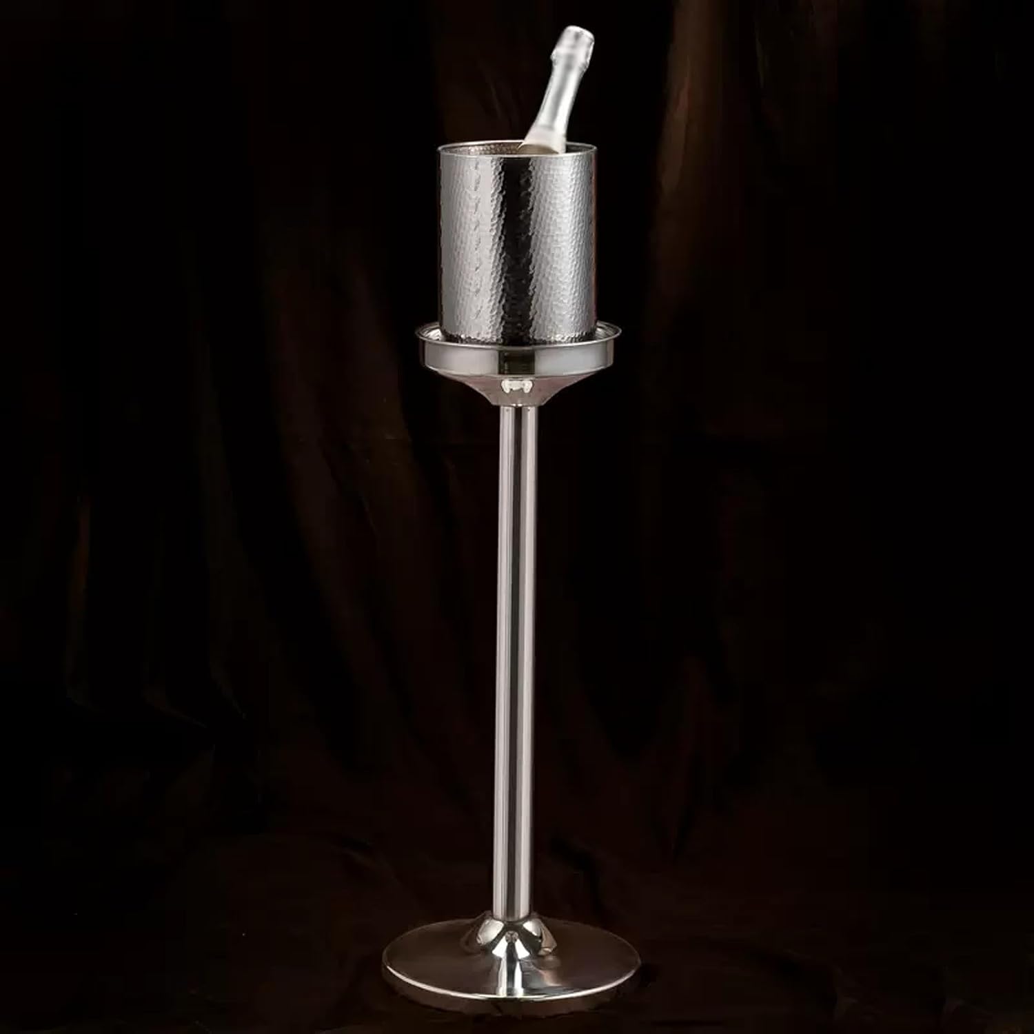 Keep Ice Frozen Longer Hammered Ice Bucket with Stand, Large Stainless Steel Floor Standing Cooler for Beer, Wine Chiller, Outdoor or Indoor Use for parties(Gold)