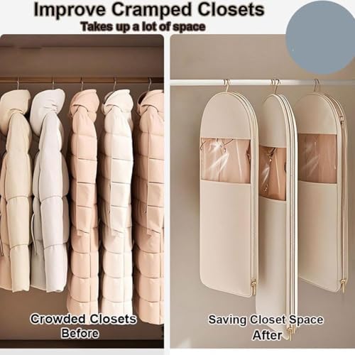 Hanging Garment Bag Set of 3 with Self-Compressing Zipper, Space-Saving Dust Covers for Down Coats, Clothing Storage Organizers, Perfect for Travel and Closet Organization