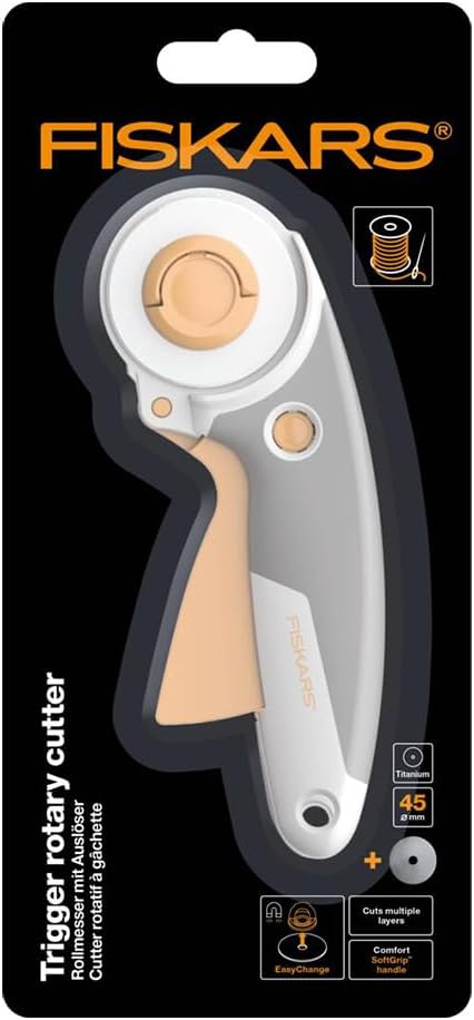 Fiskars Trigger Rotary Cutter, With Blade Ø 45 mm, For Right- and Left-handed Users, Orange/White/Grey, 1003910