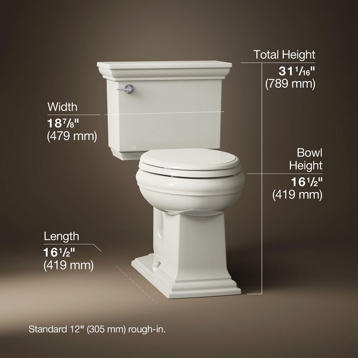 Kohler 3817-96 Memoirs® Stately Two-piece elongated toilet, 1.28 gpf, Biscuit