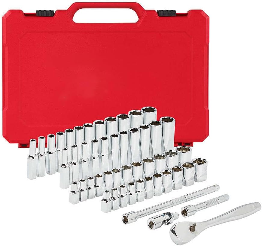 Mechanics Tool Set Compatible with Milwaukee 48-22-9004 1/4-Inch Drive Sae and Metric Ratchet and Socket Set - 50pc
