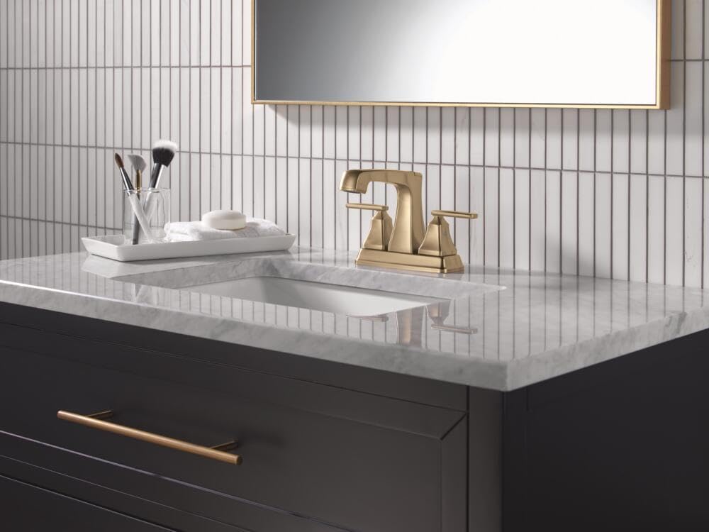Delta Ashlyn Centerset Bathroom Faucet, Gold 3-Hole Bathroom Sink Faucet, Metal Push-Pop Drain Assembly, Champagne Bronze 2564-CZMPU-DST