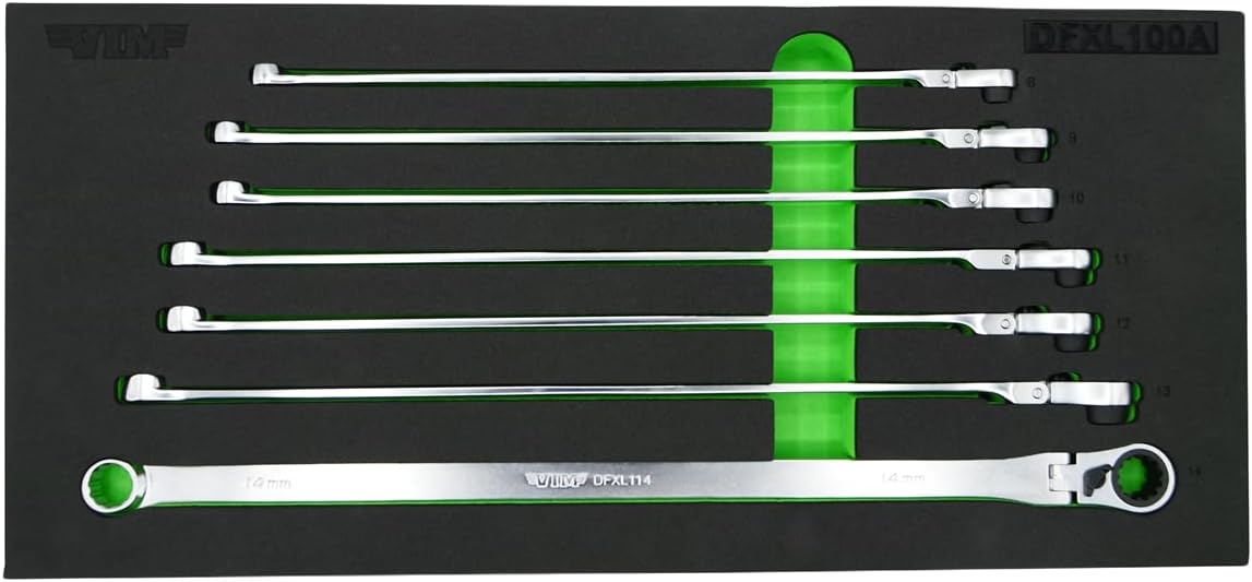 VIM Tools 7 Piece Deep Spline Ratcheting Flex Head XL Wrench Set (8-14 mm)