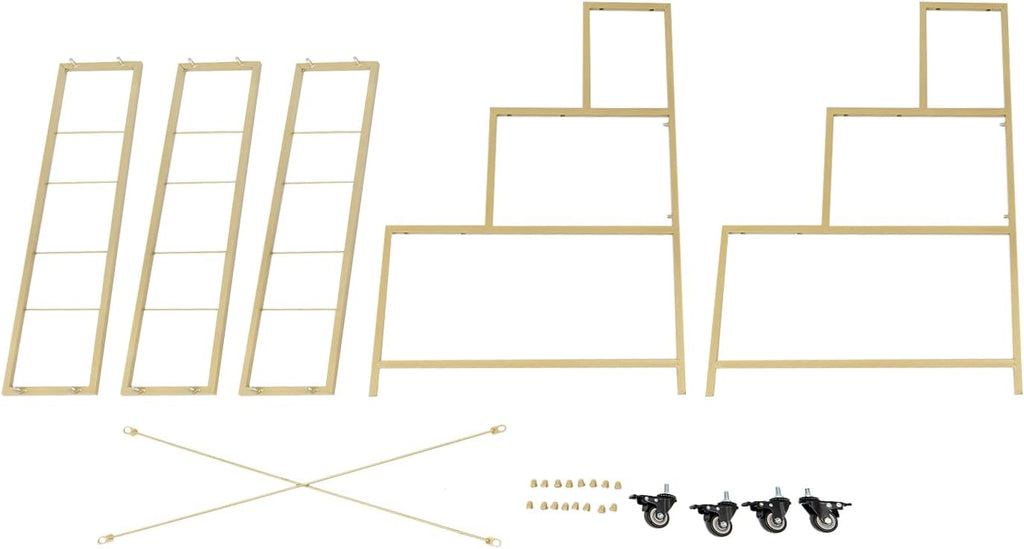 Flower Display Stand with 9Pcs White Square Buckets, 3 Layers Gold Metal Plant Holder with Wheels, Moving Florist Bouquet Shelf for Fresh Flower Shop, for Patio Garden, Outdoor Flower Pop-Up Events