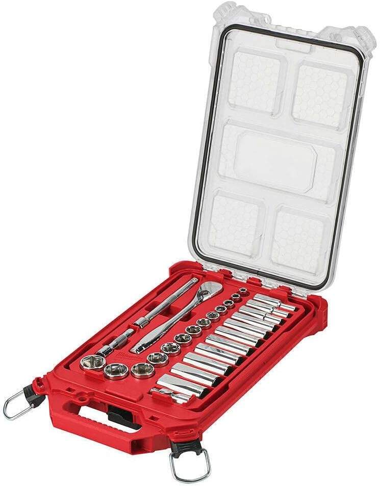 48-22-9481 Compatible with Milwaukee 3/8' Drive Ratchet Socket Set with Compact Organizer, Socket Wrench Set -28PC
