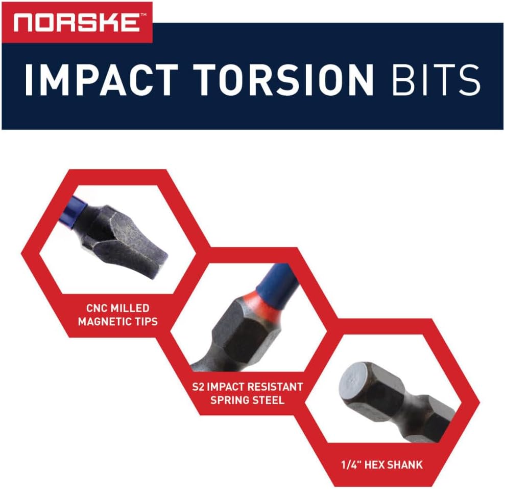 Norske Tools NIBBI046 12' x #2 Square Impact Torsion Driver Bits - 10 Pack