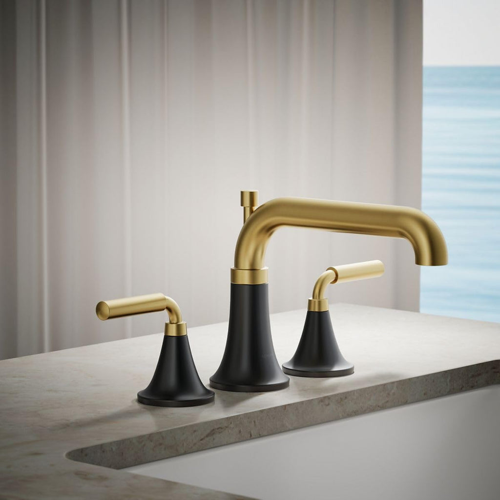 Kohler T26440-4-BMB Tone™ Deck-Mount Bath Faucet Trim with Diverter, Matte Black with Brushed Moderne Brass