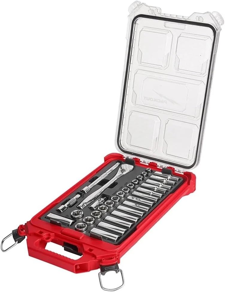 32PC 48-22-9482 for Milwaukee 3/8' Drive Ratchet & Socket Set with PACKOUT Organizer - Silver
