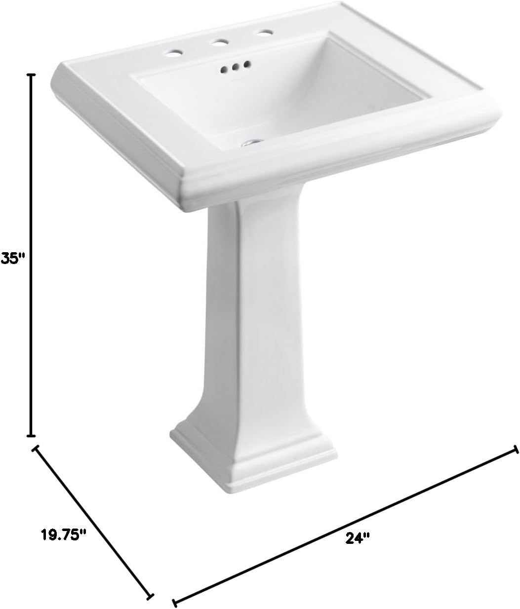 KOHLER Memoirs® Classic 27' pedestal bathroom sink with 8' widespread faucet holes