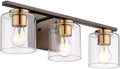 3-Light Bathroom Vanity Light Fixtures Farmhouse with Clear Glass Shade Oil Rubbed Bronze and Gold Finish Modern Contemporary Metal