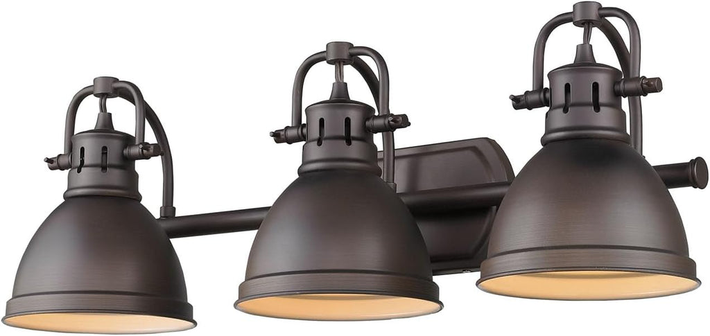 Golden Lighting 3602-BA3 RBZ Duncan Bath Vanity, Rubbed Bronze with Rubbed Bronze Shades- Vanity Lights, Bathroom Vanity Lights, Bathroom Light Fixture, Bathroom Vanity Light