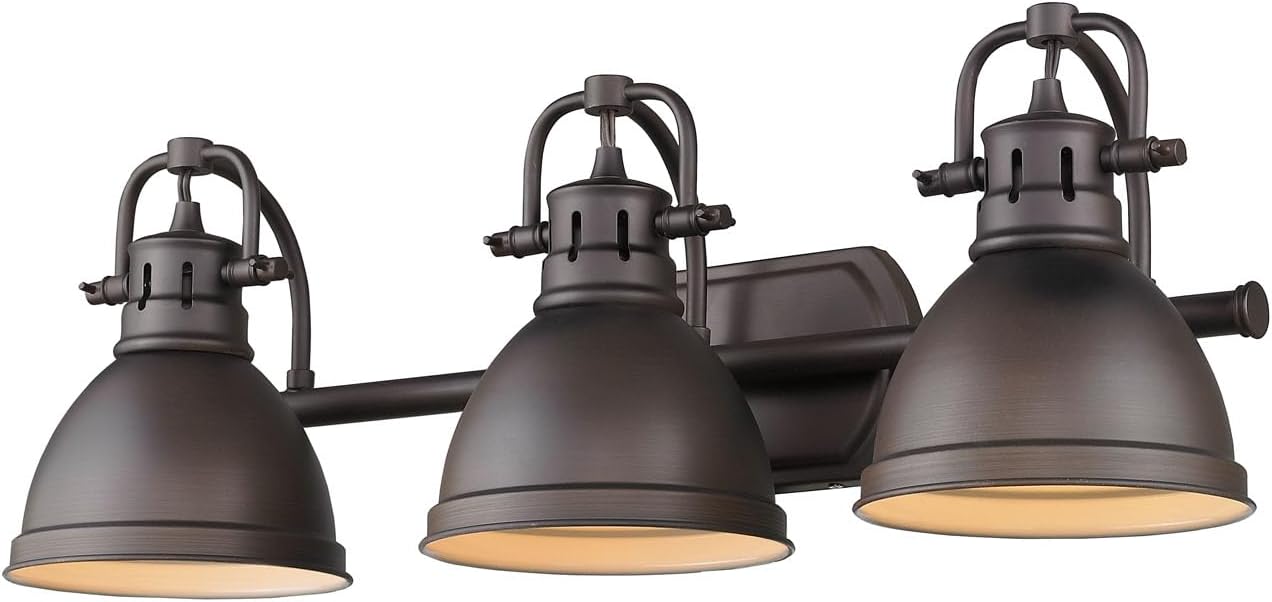 Golden Lighting 3602-BA3 RBZ Duncan Bath Vanity, Rubbed Bronze with Rubbed Bronze Shades- Vanity Lights, Bathroom Vanity Lights, Bathroom Light Fixture, Bathroom Vanity Light