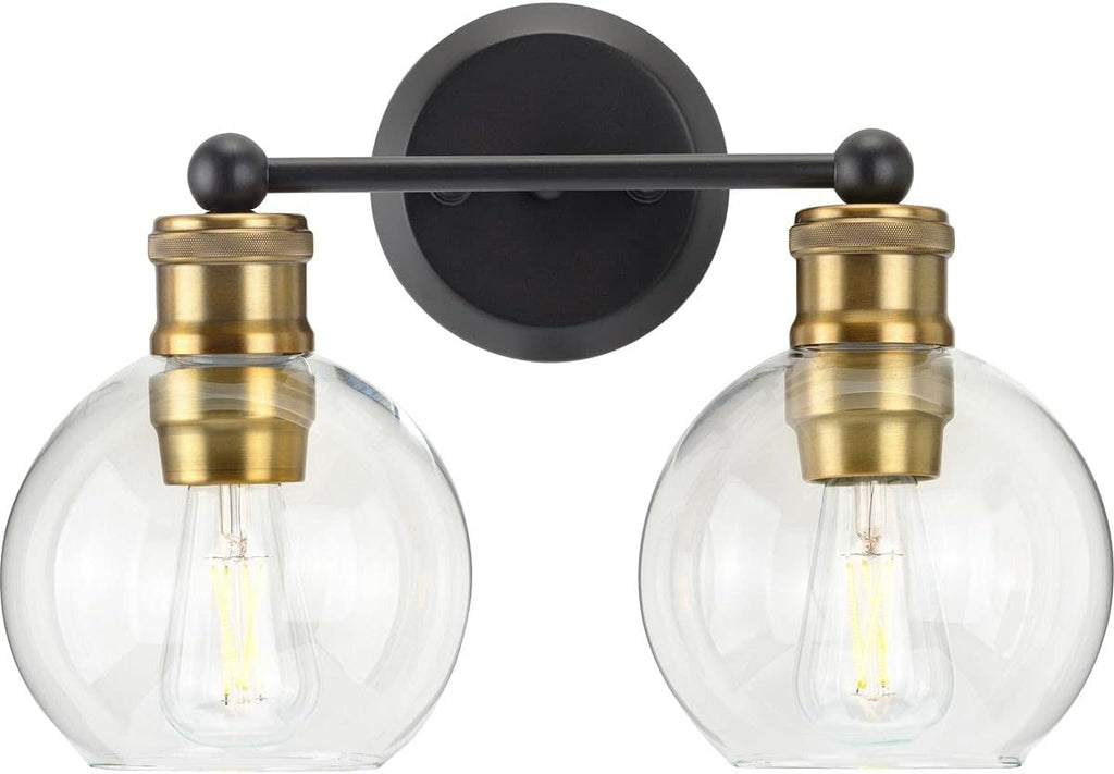 Hansford Collection 2-Light Clear Glass Coastal Bath Vanity Light Antique Bronze
