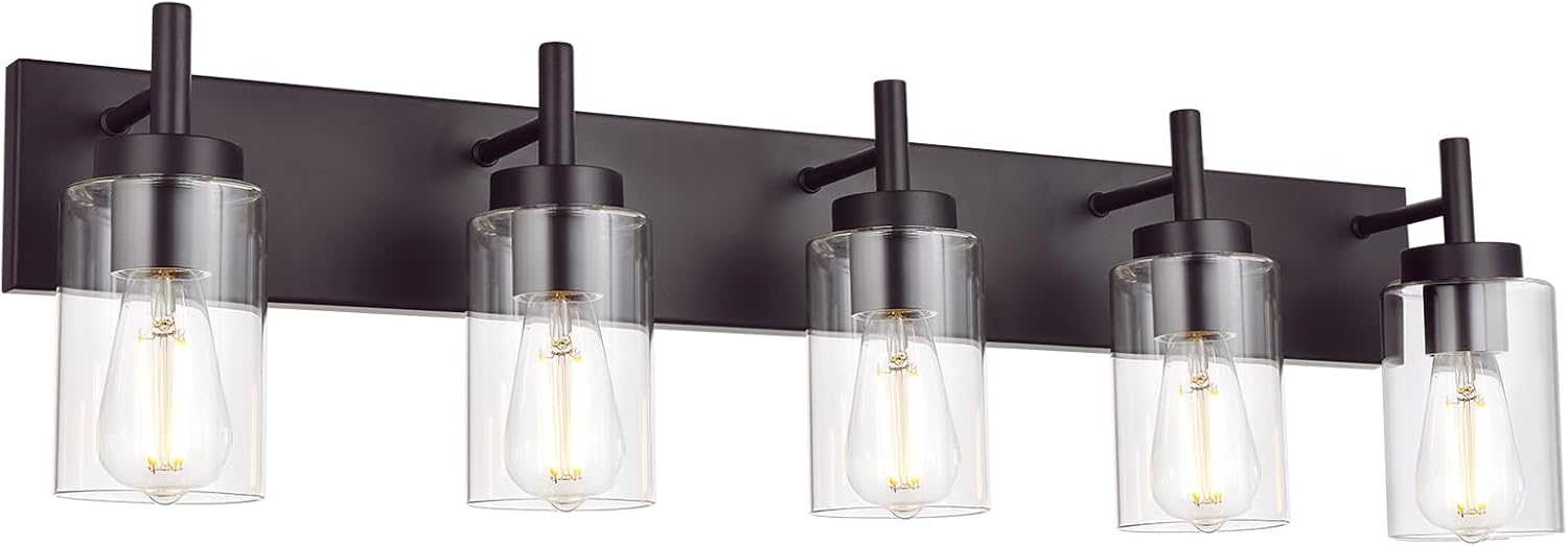 5 Lights Bathroom Vanity Light Fixture Oil Rubbed Bronze Sconces Wall Lighting Modern Industrial Indoor Wall Mounted Lamp Farmhouse for Kitchen Hallway (Patent No.: US D958,438 S)