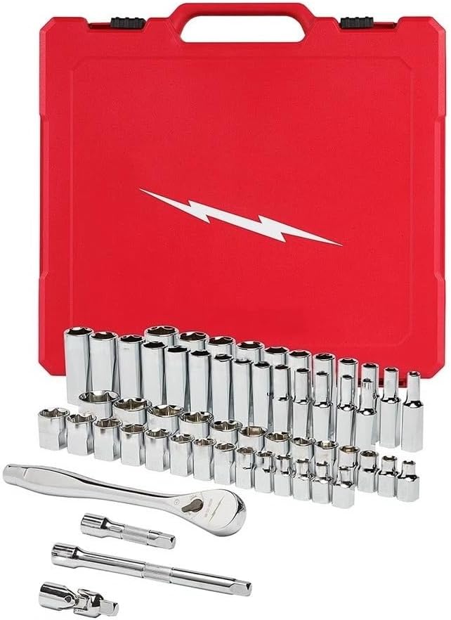 NEW 48-22-9008 for Milwaukee 3/8' Drive Ratchet & Socket Set - SAE & Metric Silver/Red - 56Pc