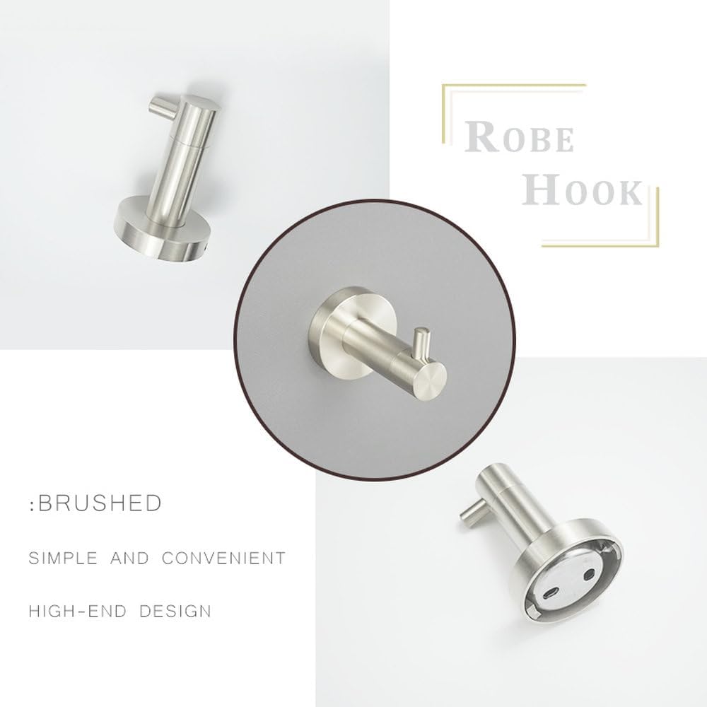 Brushed Nickel Stainless SteelTowel Bar Wall-Mounted Bathroom Accessories Soap Dish Hand Towel Holder Toilet Tissue Box Cover,4 PCS Double Hook