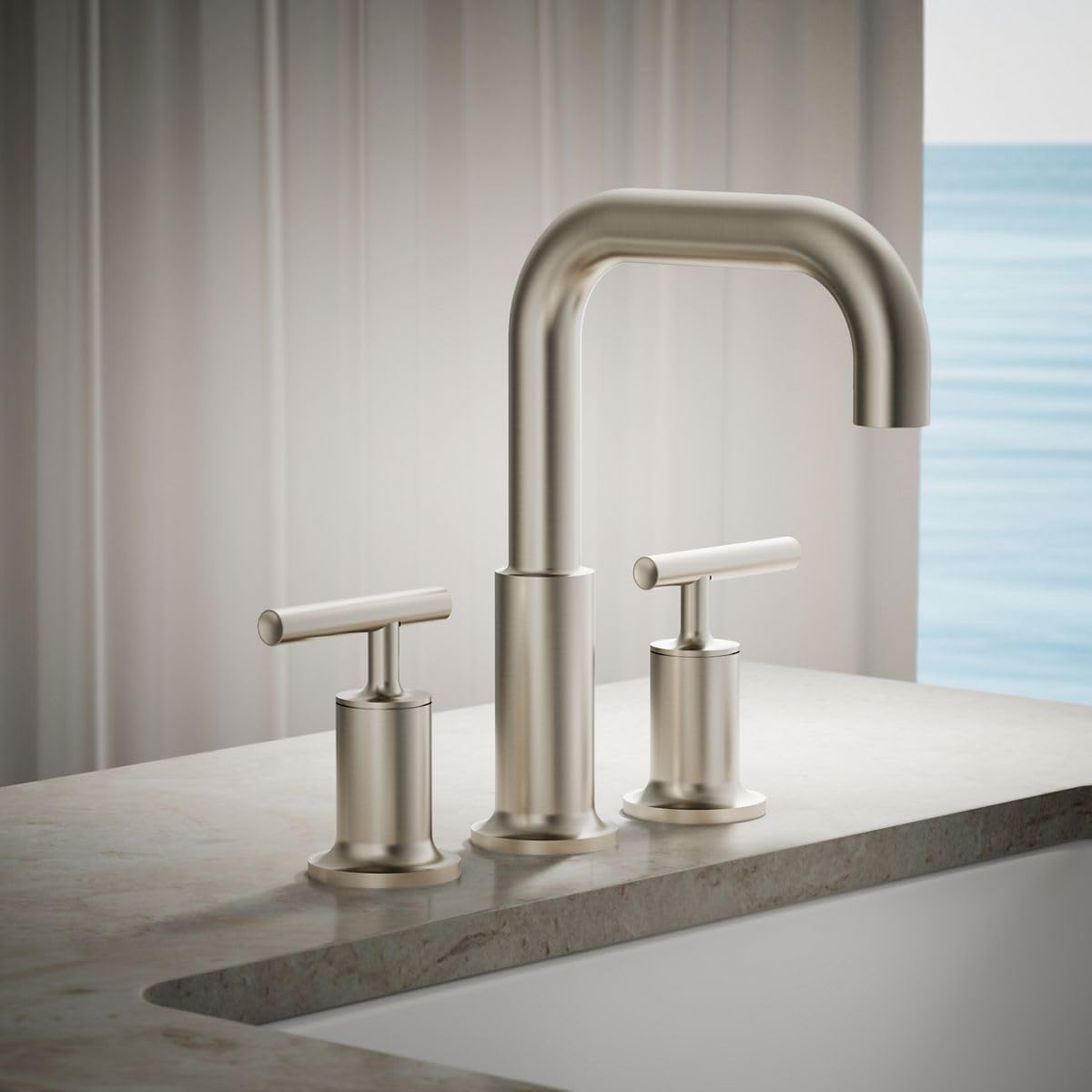 Kohler T14428-4-BN Purist Deck-Mount High-Flow Bath Faucet Trim with Lever Handles, Valve Not Included, Vibrant Brushed Nickel