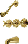 Kingston Brass KB237AX Victorian Triple-Handle Tub and Shower Faucet in Brushed Brass