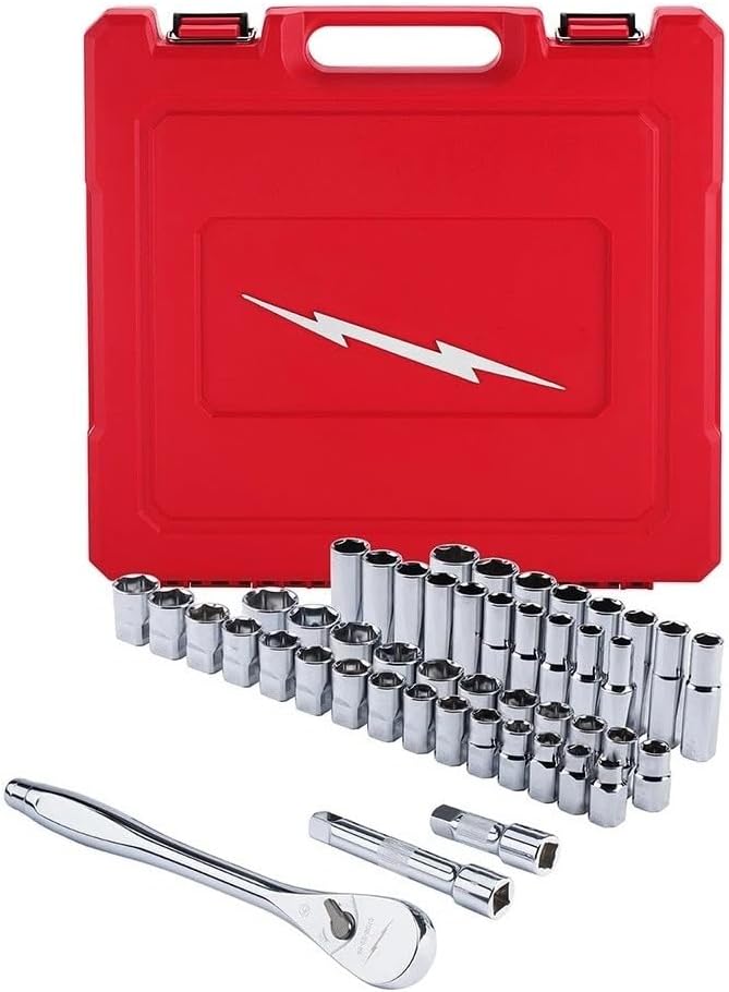 47PC 48-22-9010 for Milwaukee 1/2' Socket Wrench Set Silver - SAE & Metric